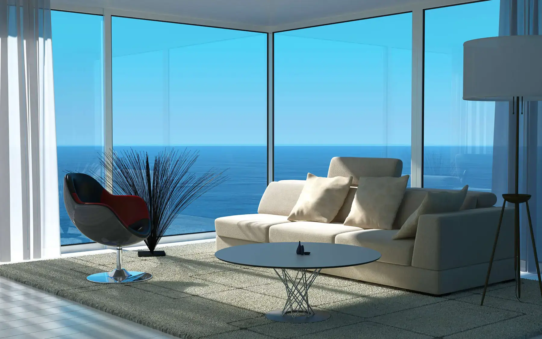 Ocean-view villa interior suited for platform operations